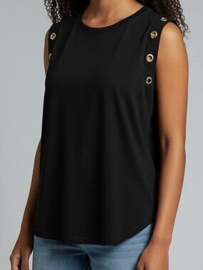 Michael Kors Black Sleeveless Top Gold Grommet Detail Size S NWT